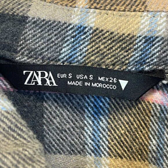 ZARA Women’s Shacket Plaid Flannel Button Down Shirt Jacket S Brown Pink Yellow - Picture 4 of 11